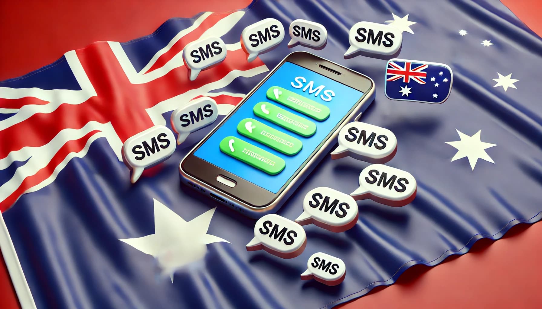 Australian flag with mobile phone and SMS bubbles